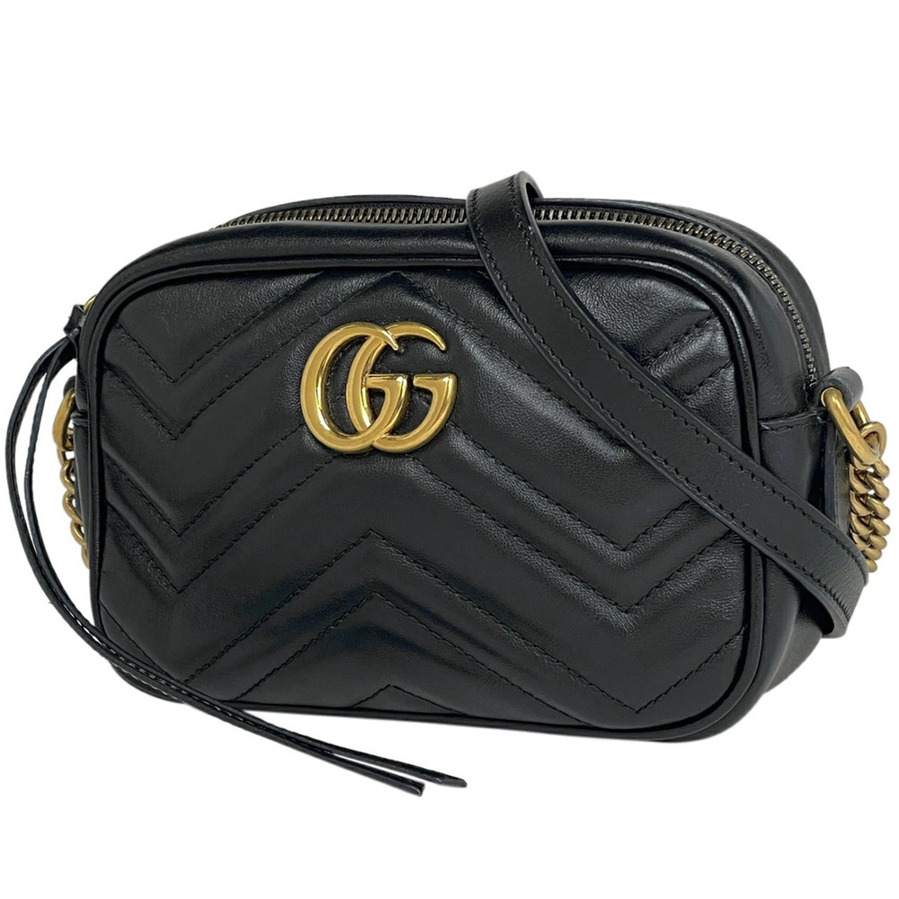 Gucci GG Marmont Chain Shoulder Bag Crossbody Quilted Leather Black